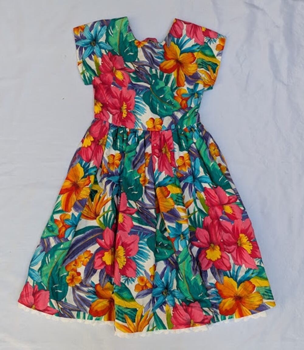 Girls Homemade Youth Sz 8 Floral Tropical Party Dress Colorful Floral